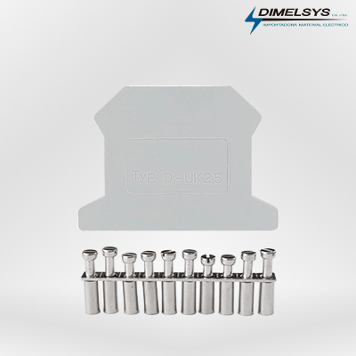 Tapa Bornera de 2,5mm²
Tapa para bornera de 45 mm² a 25 mm²
Puente equipotencial 5 tornillos
Puente equipotencial 10 tornillos
Tope final para riel DIN