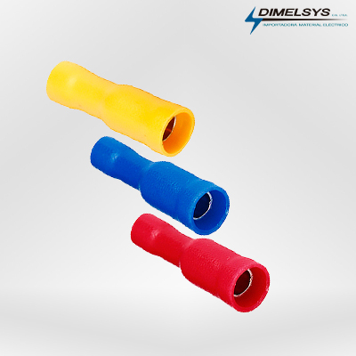 terminales aislados tipo bala hembra color amarillo, azul, rojo