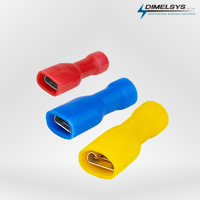 terminales aislados tipo hembra aislados completamente color amarillo, azul, rojo