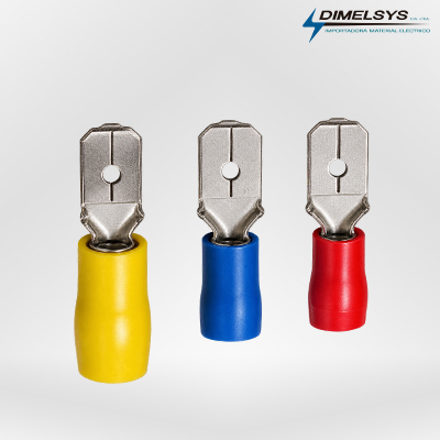 terminales aislados tipo macho color amarillo, azul, rojo